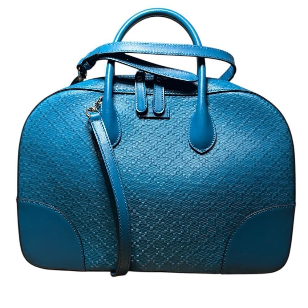 GUCCI Cerulean Blue Diamanté Leather 2way Boston Bag Auth Speedy Doctor Duffle